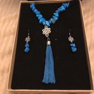 Artisan semi precious 925 earrings nugget seed bead necklace NWOT